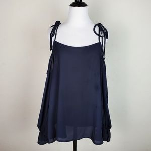 4Si3nna Top Blouse Tie Cold Shoulder Black Bell Sleeves Flowy Boho Neutral